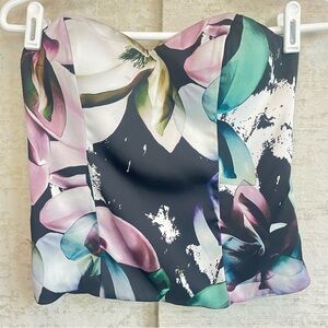 BEBE Floral Strapless Bustier Floral Top Size S Coquette Side Zip Fairy